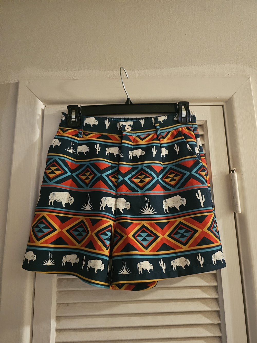 High-Waist Southwestern Print Women’s Shorts in Teal Multi